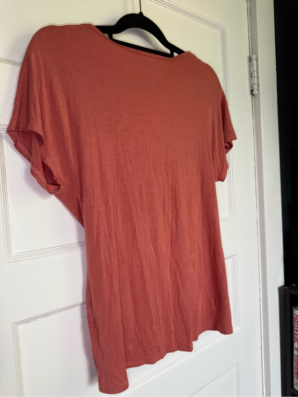 Philosophy Rusty Coral V‑Neck Twist Front Short Sleeve Top Drapey Casual Chic S - Picture 12 of 12